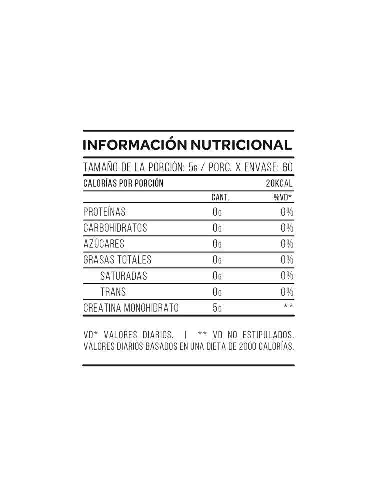 Creatina Star Nutrition 300 g, información del envase